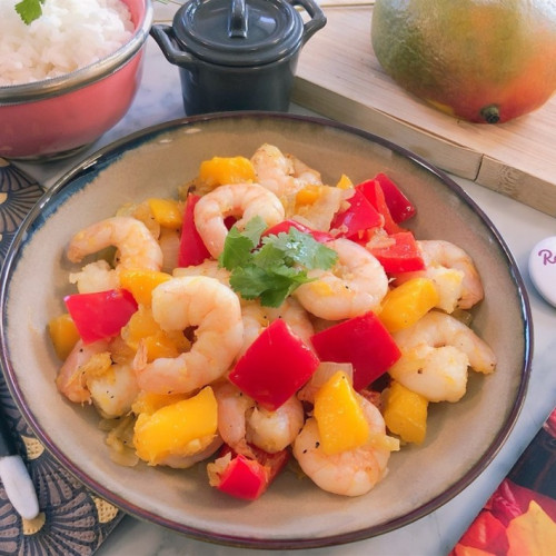 Recette simple de sauté de crevettes à la mangue, riz